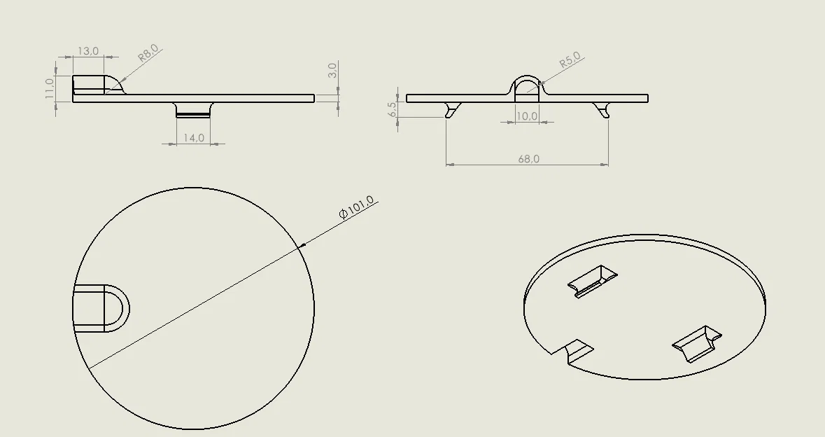 Nắp đậy hộp điện tròn 101mm có lỗ đi dây in 3D - Image 2