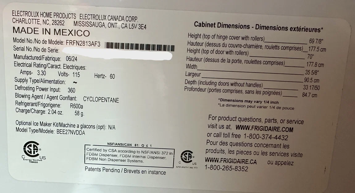 Kệ đáy cánh cửa tủ lạnh cho Fridgidaire FRFN2813AF3 - Image 7