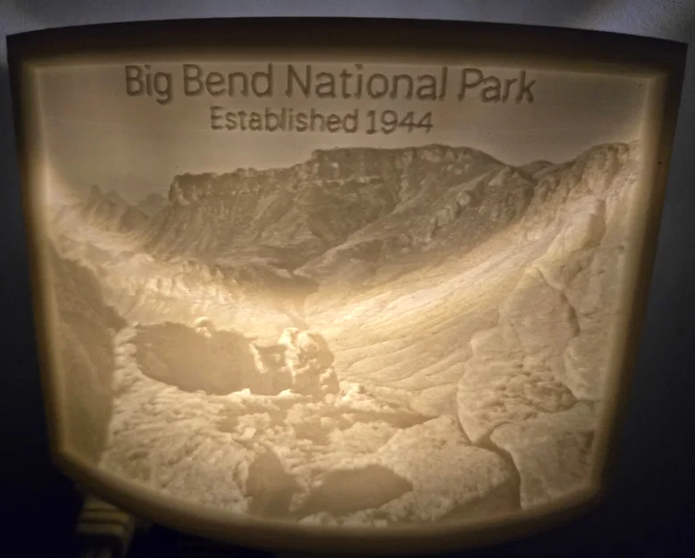 Lithophane đèn ngủ Vườn Quốc gia Big Bend (Big Bend National Park Nightlight Lithophane) - Image 1