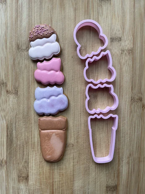 Bộ khuôn cắt bánh quy hình kem 4 phần (4-Part Ice Cream Cookie Cutter) - Image 1