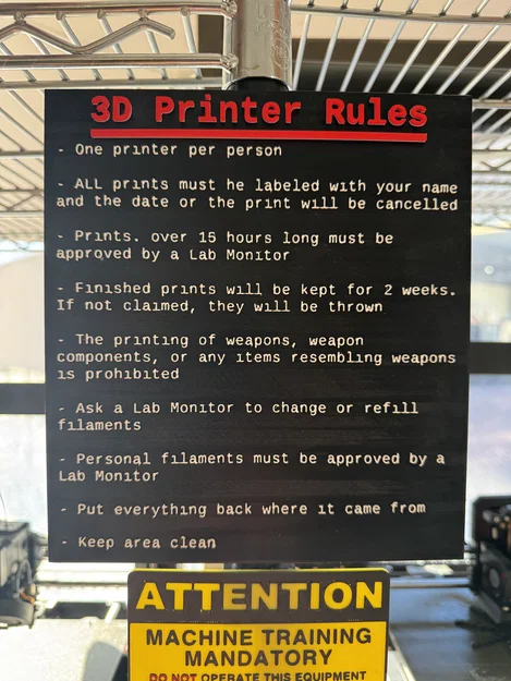 Bảng quy định sử dụng máy in 3D (3D Printer Rules) chuyên nghiệp - Image 1