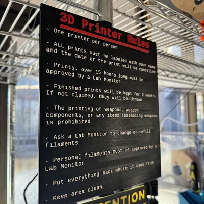 Bảng quy định sử dụng máy in 3D (3D Printer Rules) chuyên nghiệp