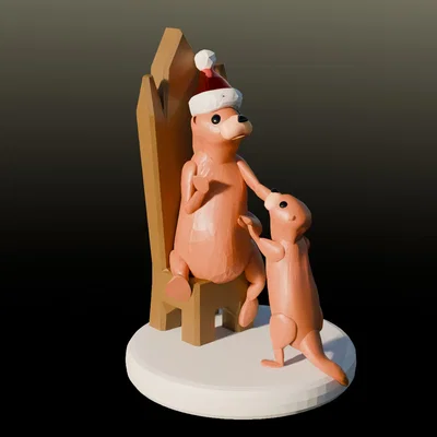 Rái Cá Ông Già Noel Ngồi Ngai Kèm Ornament Rái Cá Con