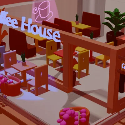 Mô hình trang trí tiệm cà phê Coffee House in 3D cực chill