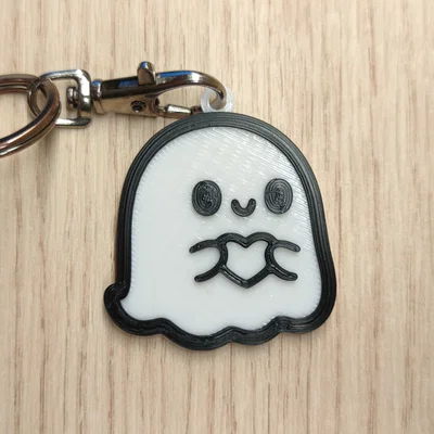 Móc khóa ma dễ thương cầm trái tim (Cute Ghost Keychain) in 3D