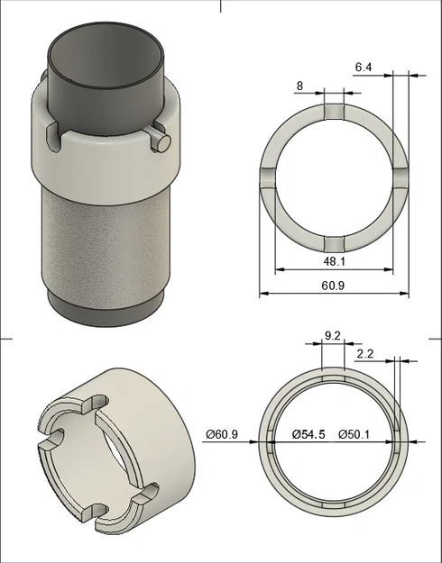 Bạc lót ống dù treo 50mm (Schirmeinsatz Standrohr) in 3D - Image 1