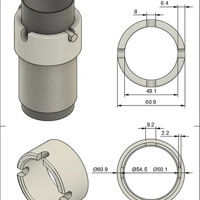 Bạc lót ống dù treo 50mm (Schirmeinsatz Standrohr) in 3D
