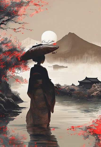Tranh phù điêu 3D Geisha Nhật Bản trang trí tinh tế - Image 2