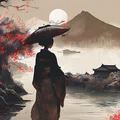 Tranh phù điêu 3D Geisha Nhật Bản trang trí tinh tế - Thumbnail 2