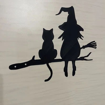 Tranh treo tường 2D: Phù thủy và Mèo (Wall art Witch and Cat)