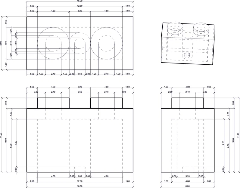 Mô hình gạch lắp ráp LEGO Brick 1x2 (File in 3D tiêu chuẩn) - Image 4