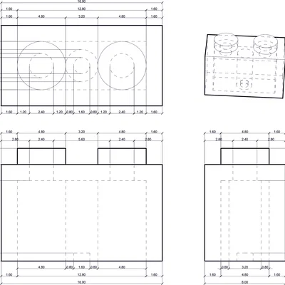 Mô hình gạch lắp ráp LEGO Brick 1x2 (File in 3D tiêu chuẩn)