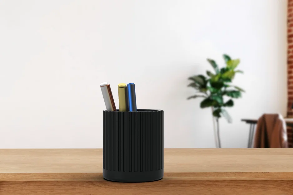 Ống cắm bút hình học hiện đại có khe (Modern Geometric Pen Holder with Slots) - Image 1
