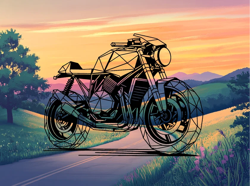 Mô hình trang trí tường Geometric Cafe Racer in 3D siêu đẹp - Image 1