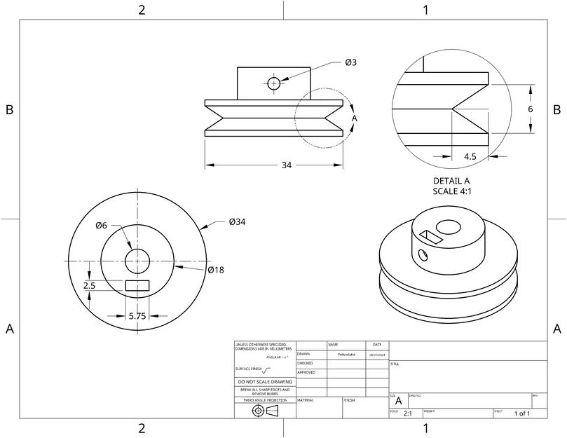 Pulley rãnh đơn lỗ 6mm cho dây đai tròn (Round Belt) - Image 1