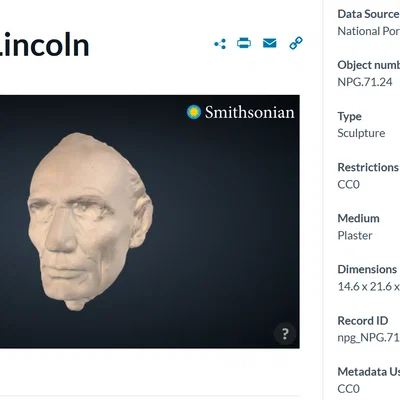 Mô hình 3D khuôn mặt Abraham Lincoln (Lifemask) lịch sử