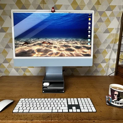 Kệ đỡ iMac có ngăn kệ (iMac stand with shelves)