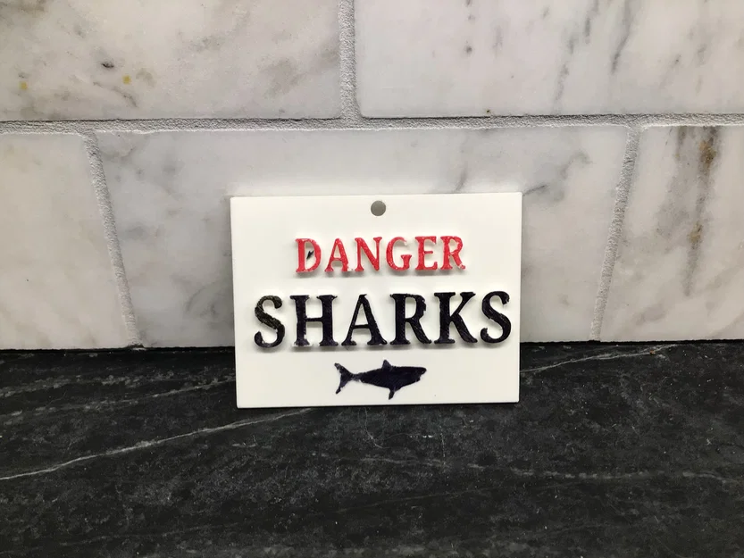 Biển báo 3D Danger Sharks hài hước trang trí hồ bơi - Image 1
