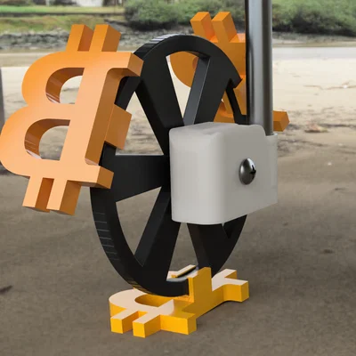 Mô hình bánh xe in dấu Bitcoin (Satoshi Littlefoot) độc đáo
