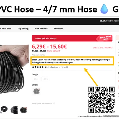 Đầu nhỏ giọt & thanh dẫn cho ống Vinyl/PVC 4/7 mm (1/4")