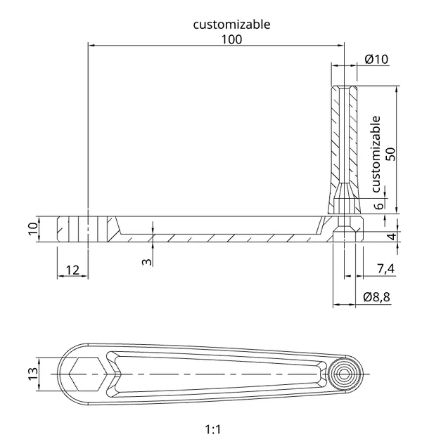 Tay quay cho ê-cu lục giác M8 (13mm), dễ in, không cần support - Image 2
