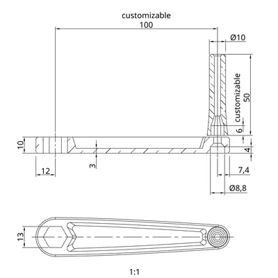 Tay quay cho ê-cu lục giác M8 (13mm), dễ in, không cần support