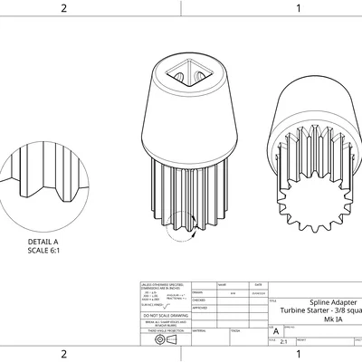 Adapter Splined 3/8 Drive