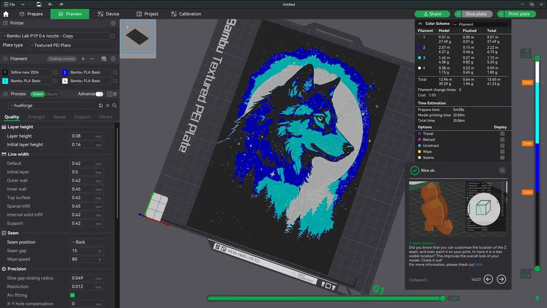 Blue Wolf - Tranh treo tường 3D nghệ thuật ấn tượng bằng kỹ thuật HueForge - Image 3