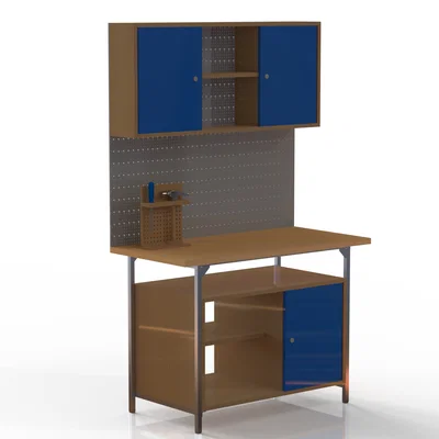 Bàn làm việc trong xưởng kèm dụng cụ (Workshop table with tools)