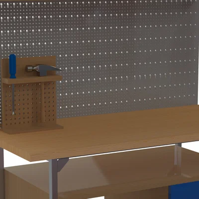Bàn làm việc trong xưởng kèm dụng cụ (Workshop table with tools)