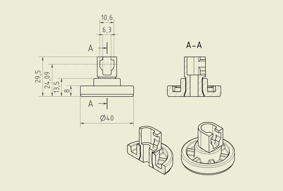 Bánh xe máy rửa chén Ø40x8mm (Print in Place) - Image 2