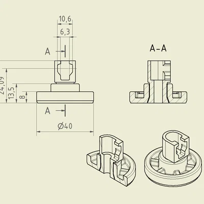 Bánh xe máy rửa chén Ø40x8mm (Print in Place)