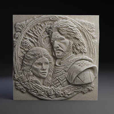 Mô hình phù điêu Jon Snow và Ygritte 3D cực chi tiết cho fan