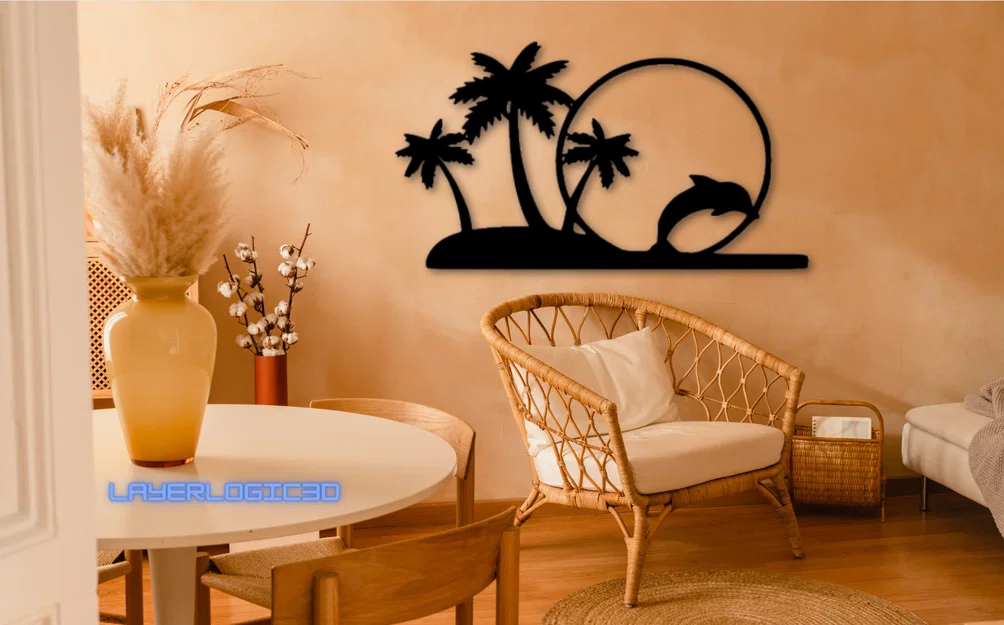 Tranh treo tường 3D cá heo nhiệt đới - Tropical Dolphin Oasis Wall Art - Image 1