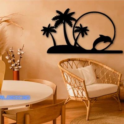 Tranh treo tường 3D cá heo nhiệt đới - Tropical Dolphin Oasis Wall Art