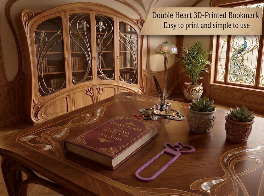 Mẫu kẹp sách trái tim 3D xinh xắn - Bookmark Hearts - Image 1
