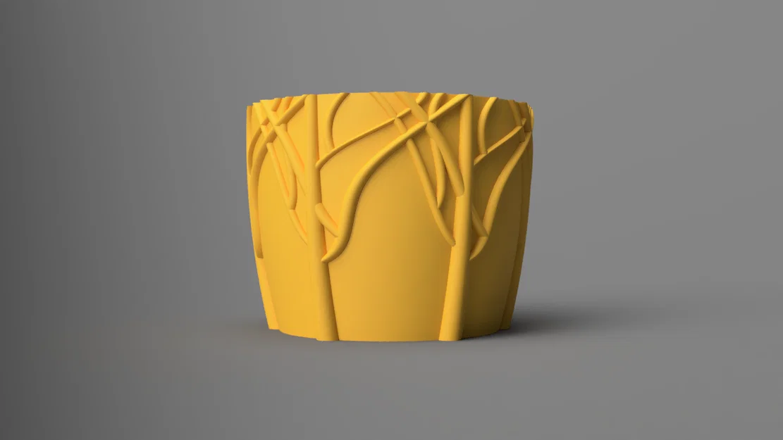 Planter 03 - Chậu cây đơn giản họa tiết nhánh/cỏ - Image 1