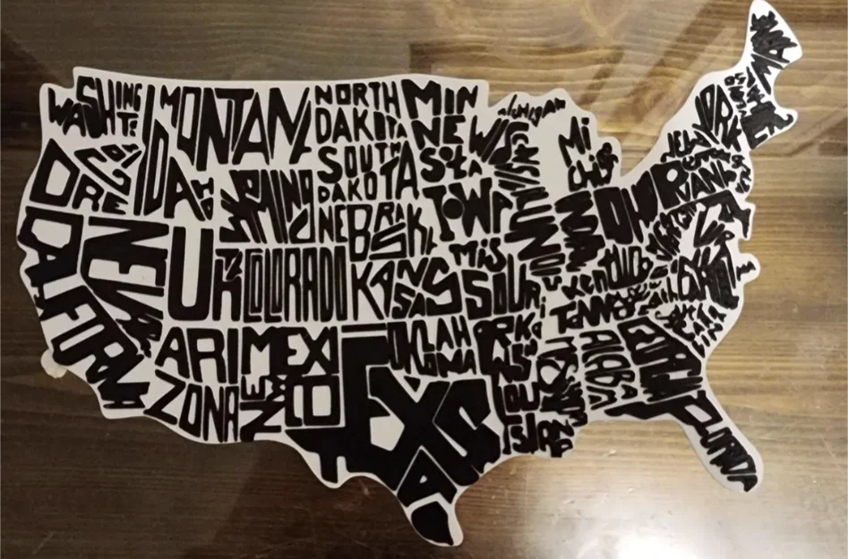 Wall art địa lý nước Mỹ (USA) in 3D – Typography nổi - Image 1
