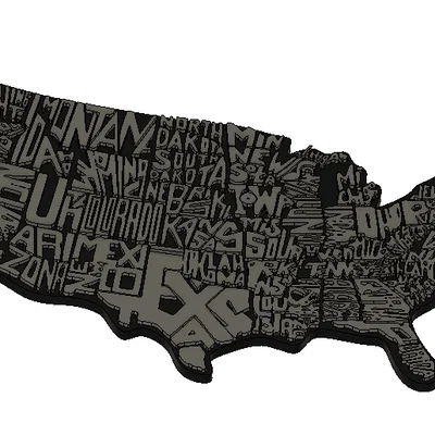 Wall art địa lý nước Mỹ (USA) in 3D – Typography nổi