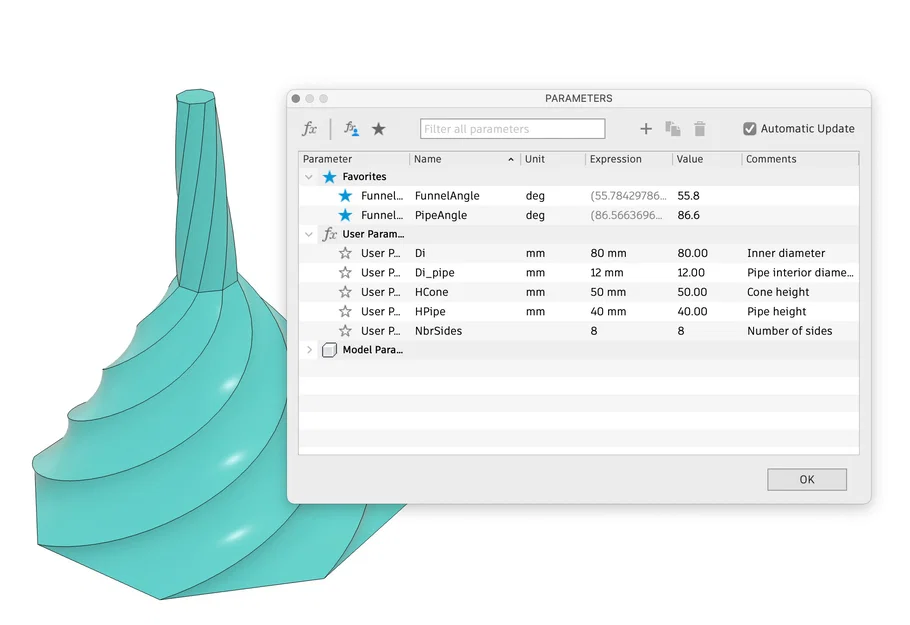 Phễu xoáy đơn giản in Vase Mode (model parametric Fusion) - Image 3