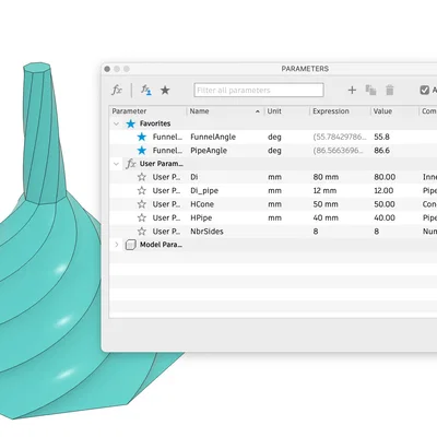 Phễu xoáy đơn giản in Vase Mode (model parametric Fusion)