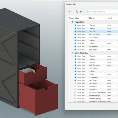 Ngăn kéo tham số tuỳ biến hoàn toàn (Fully customisable parametric drawers)