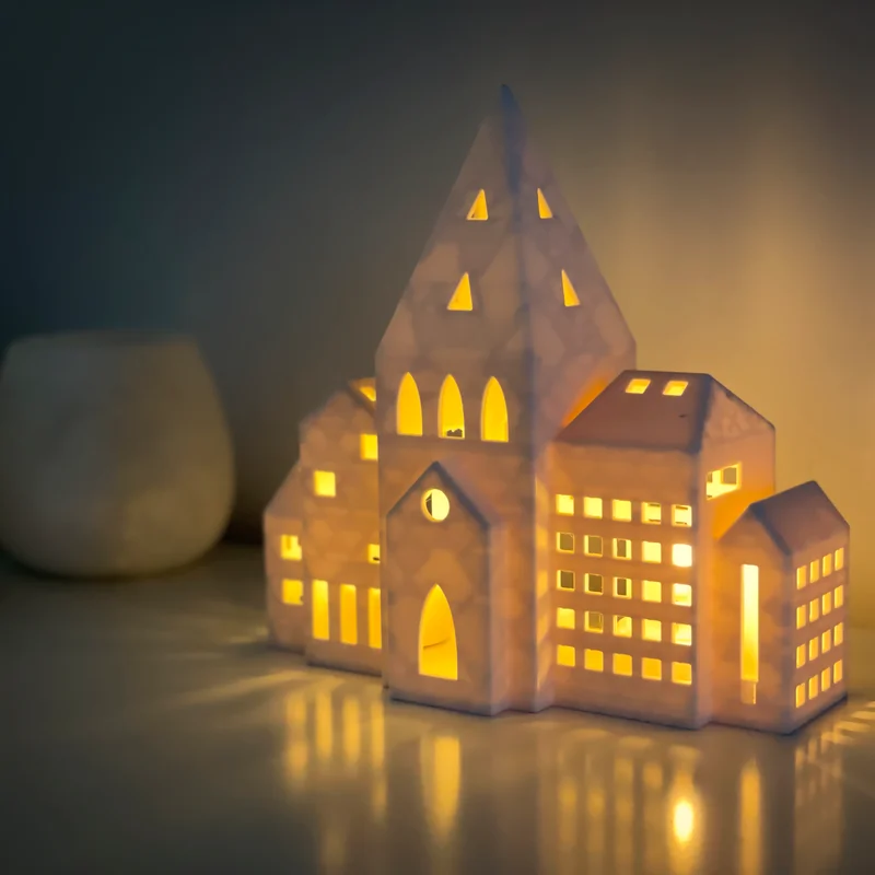 Thị trấn nến tealight hiện đại Giáng Sinh (dùng 1 hoặc 3 nến LED)