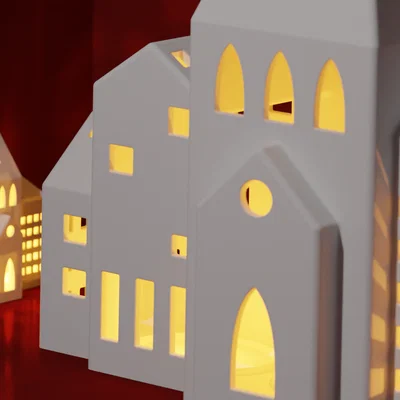 Thị trấn nến tealight hiện đại Giáng Sinh (dùng 1 hoặc 3 nến LED)