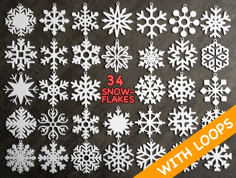 Bộ 34 bông tuyết có khoen treo (Snowflake) / Kolekce sněhových vloček s očky - Image 1