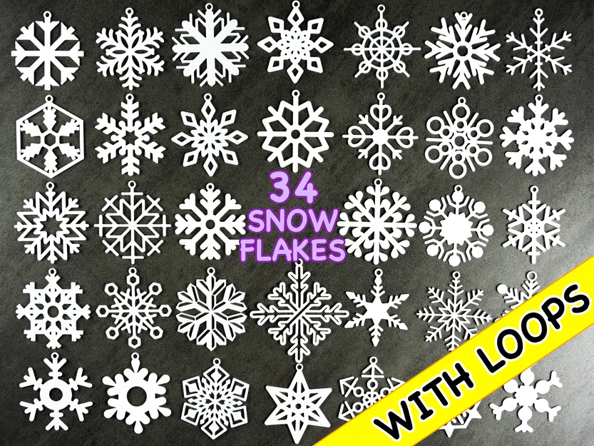 Bộ 34 bông tuyết có khoen treo (Snowflake) – Schneeflocken / Kolekce sněhových vloček - Image 1