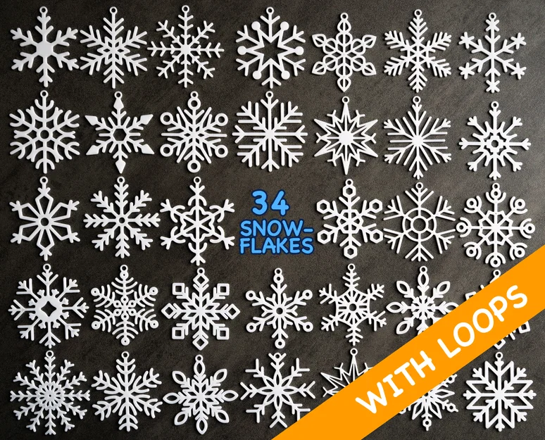 Bộ 34 bông tuyết có khoen treo / Kolekce sněhových vloček s očky / Schneeflocken - Image 1