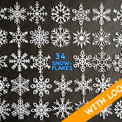 Bộ 34 bông tuyết có khoen treo / Kolekce sněhových vloček s očky / Schneeflocken