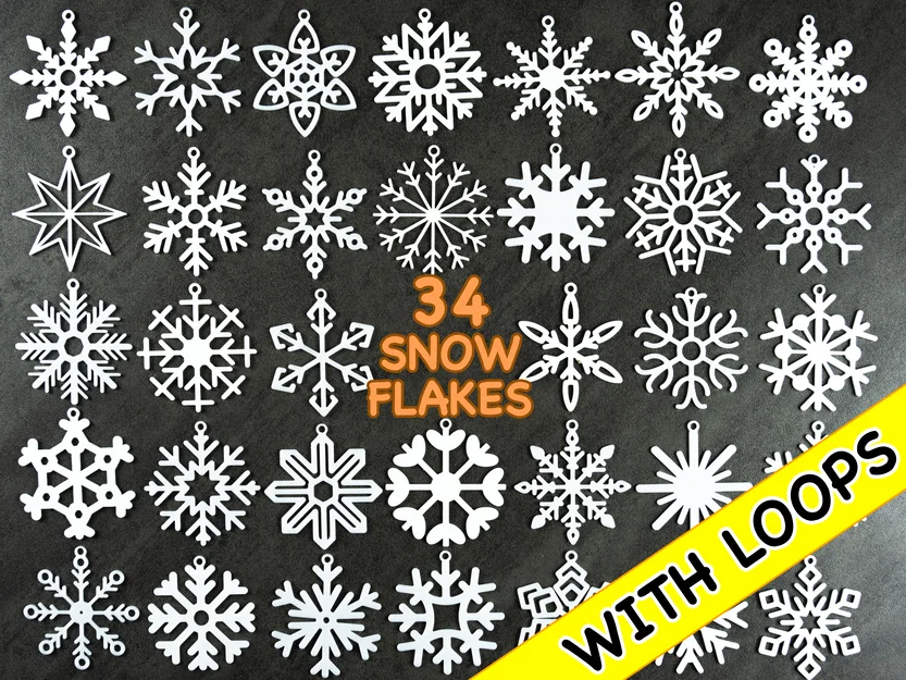 Bộ 34 bông tuyết có khoen treo (34 Snowflake collection with hanging loop) - Image 1