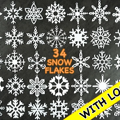 Bộ 34 bông tuyết có khoen treo (34 Snowflake collection with hanging loop)